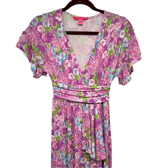 Lilly Pulitzer Anchorage Floral Faux Wrap Flutter Sleeve Midi Dress Women’s XS - Picture 6 of 13
